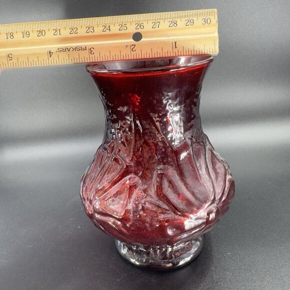 Anchor Hocking Rainflower Glass Vase Royal Ruby Red Daisy Rain Flower Vintage - Picture 4 of 11